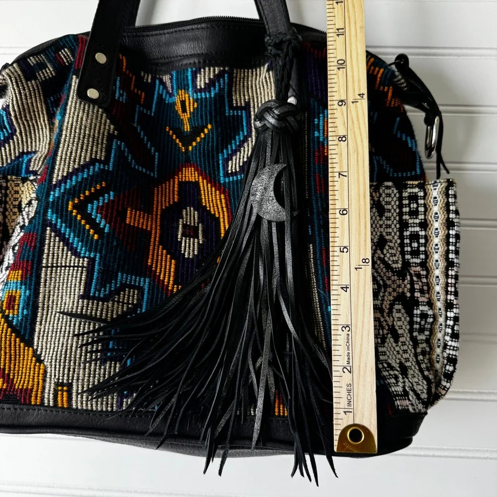 Maria's Artisan Shop Boho Tribal Woven Leather Tote‎ Bag Fringe Backpack - Picture 8 of 14